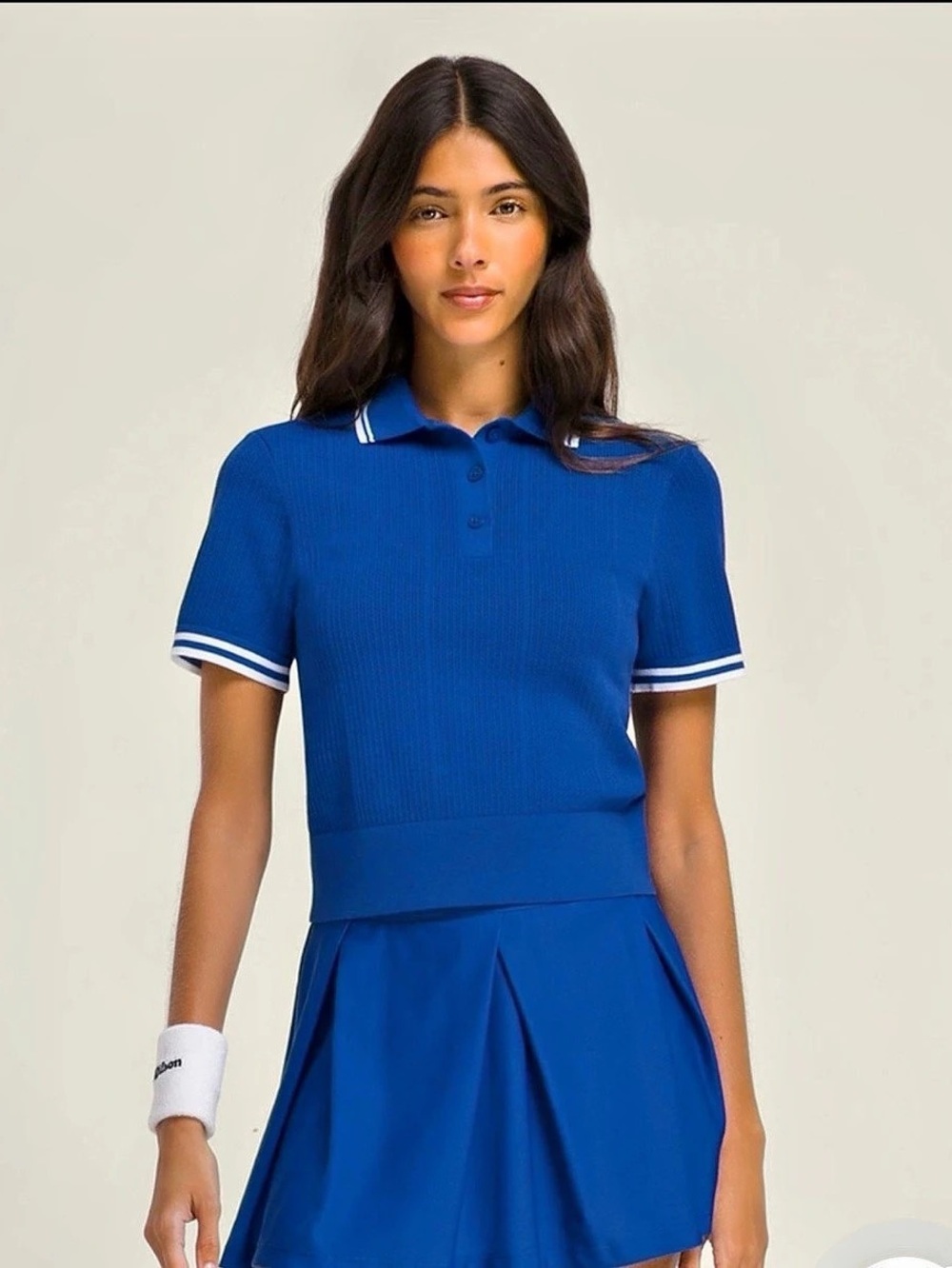 Wilson Shrunken Essex Polo Royal Blue Short Sleeve Knit Tennis Top size Small